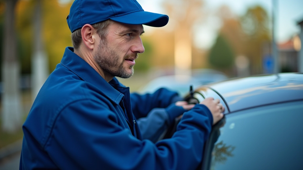 Person performing spring AC system inspection on vehicle in bright morning light