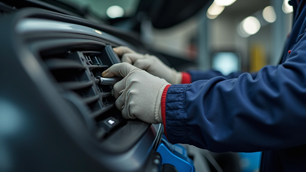 Car air conditioning service in progress